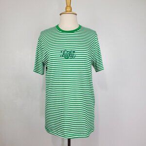 Denim & Flower Cotton Green White Striped "Lucky" St. Patrick's Day Top Size M